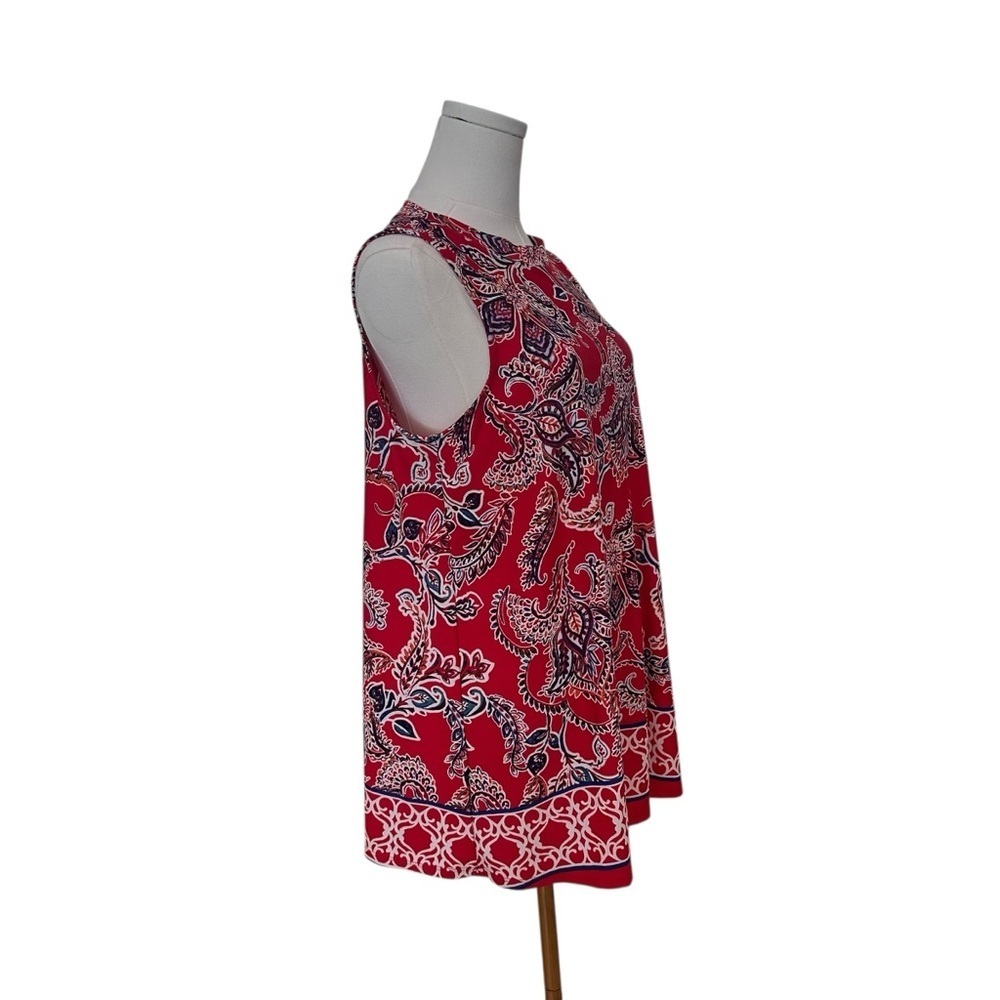 Womens Large Red Blue Colorful Sleeveless Stretchy Work Causal Tunic Blouse Top - Picture 4 of 6